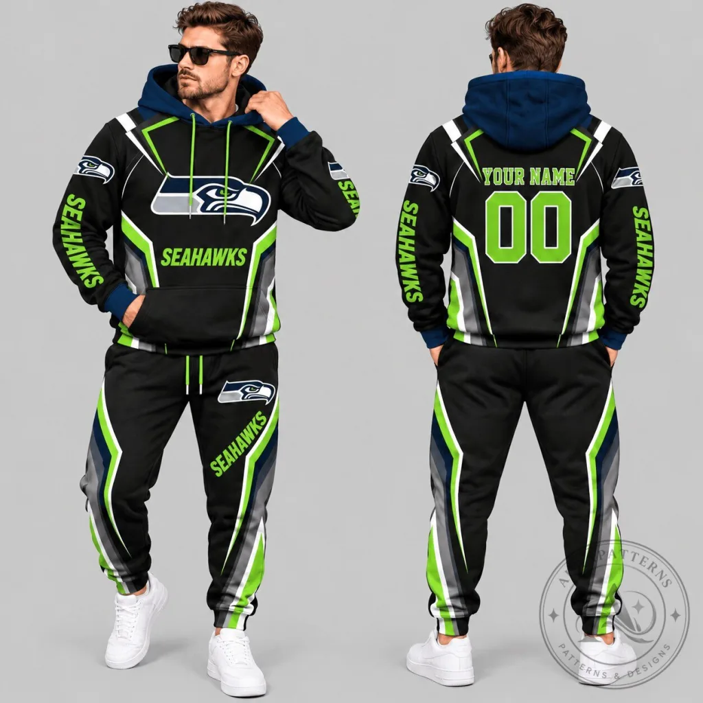 Seattle Seahawks NFL Gradient Stripe Tracksuit Set Custom Name Number Hoodie Seattle Seahawks NFL Gradient Stripe Tracksuit Set Custom Name Number Hoodie