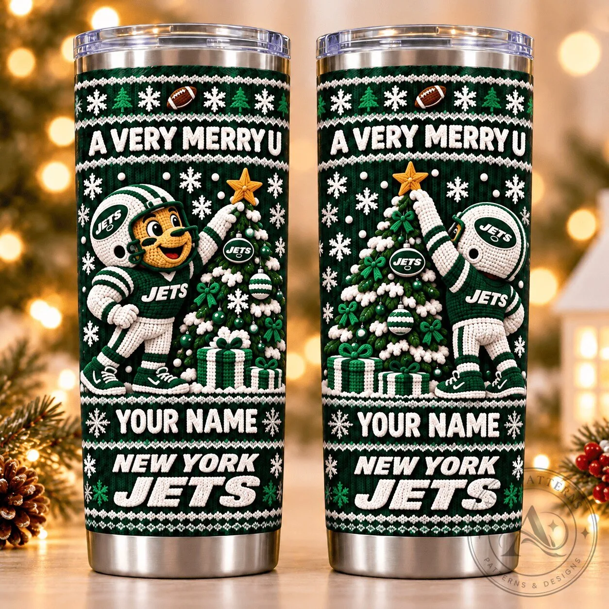 New York Jets Ugly Christmas Sweater Pattern Personalized Tumbler