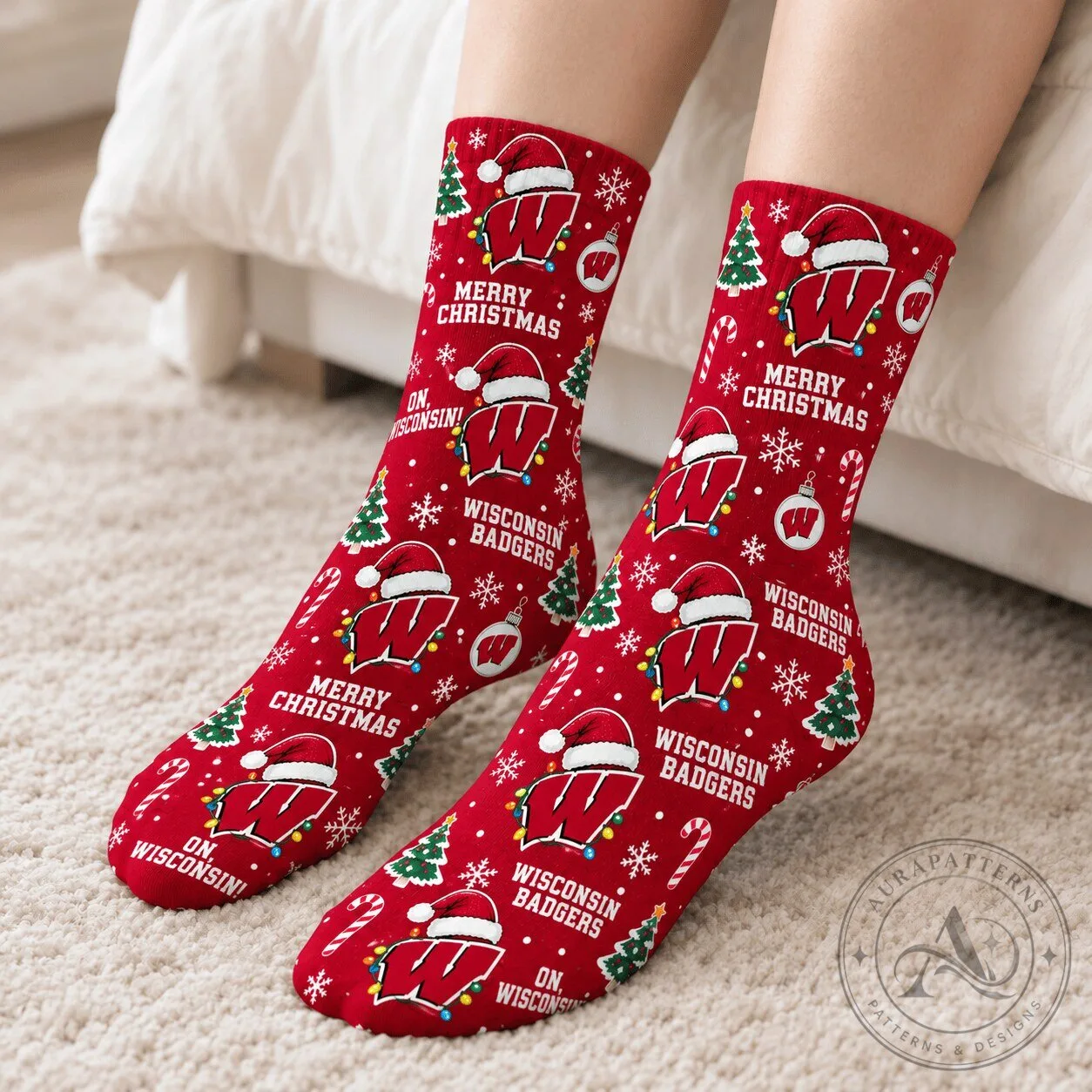 Wisconsin Badgers Merry Christmas Festive Holiday Socks