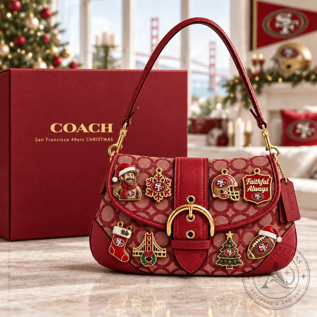 San Francisco 49ers Christmas Coach Soho Bag with Festive Charms