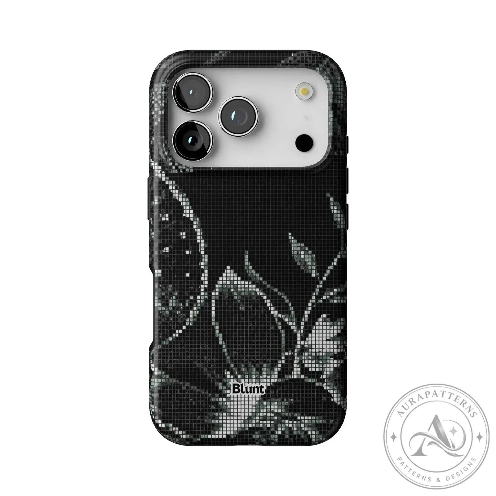Blunt Black Pixel Floral Pattern iPhone Case