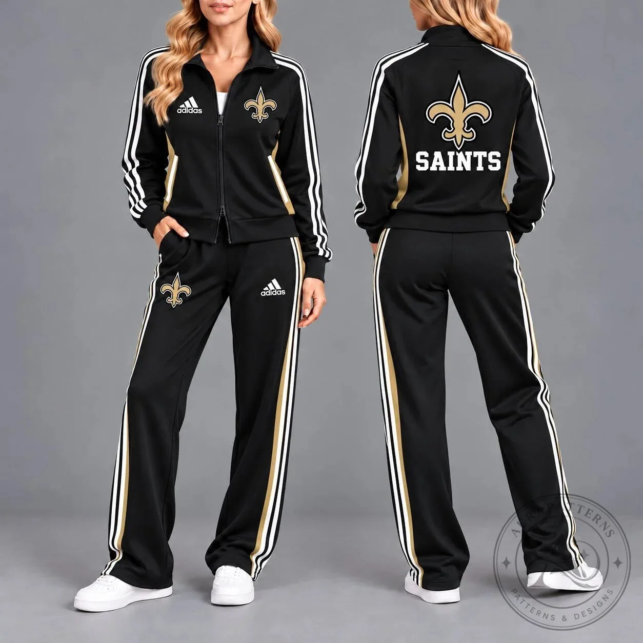 New Orleans Saints Adidas Women's Black and Gold Full Zip Tracksuit Jacket