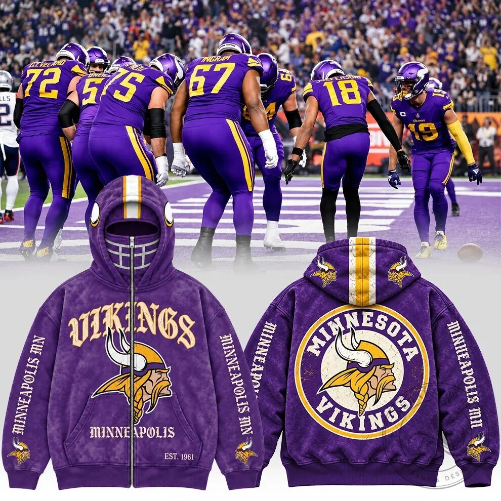 Minnesota Vikings Full-Zip Hoodie with Football Helmet Grill