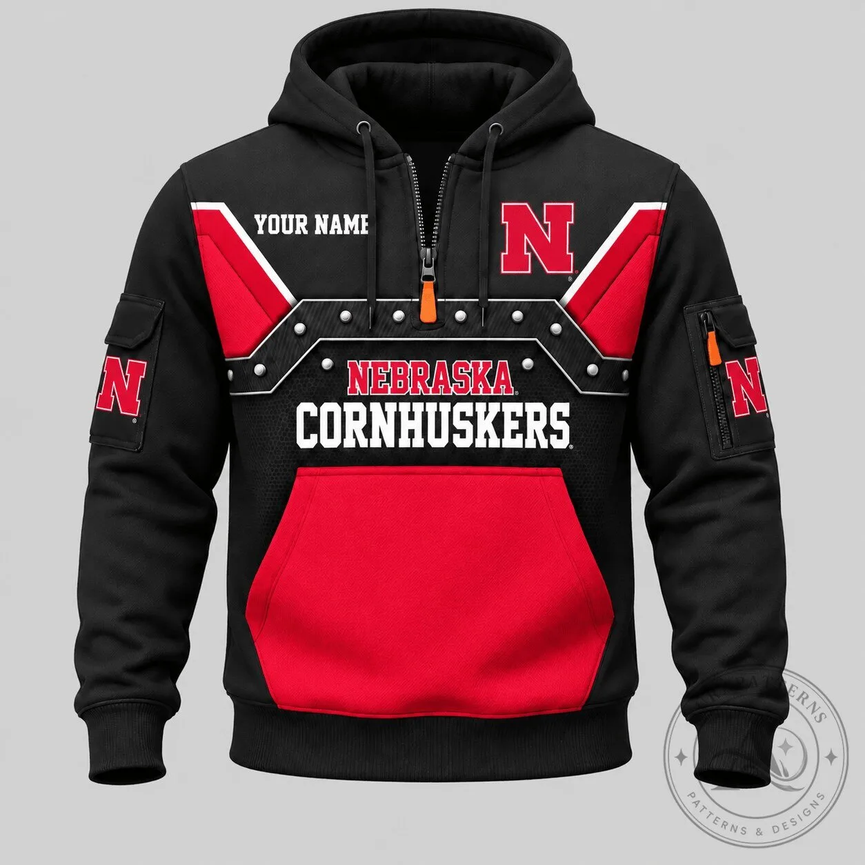 Nebraska Cornhuskers Personalized Black and Red Half Zip Hoodie