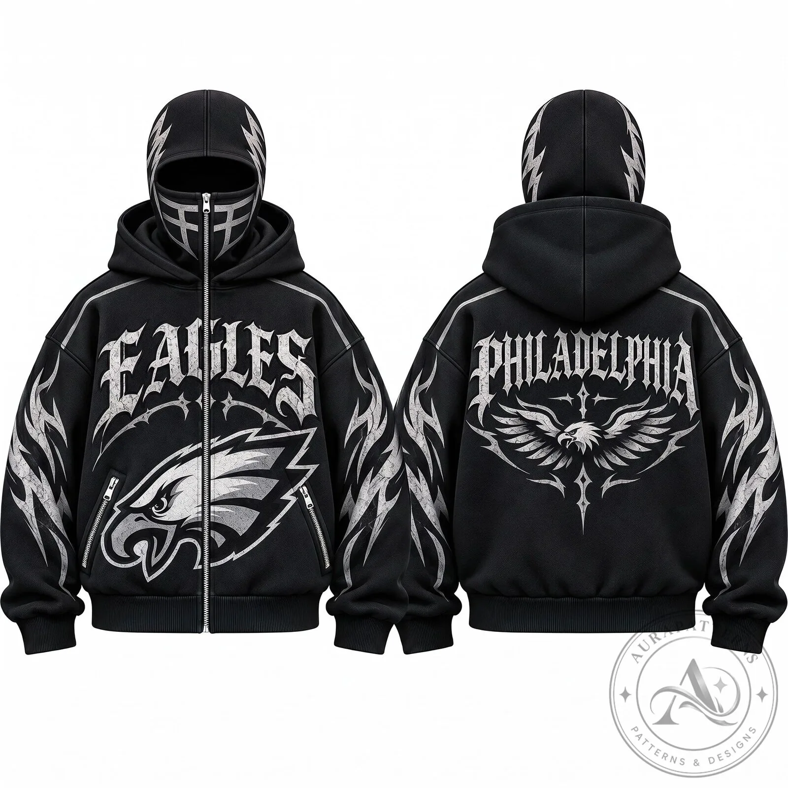 Eagles Gothic Mask Hoodie with Zip-Up Style for Philadelphia Fans